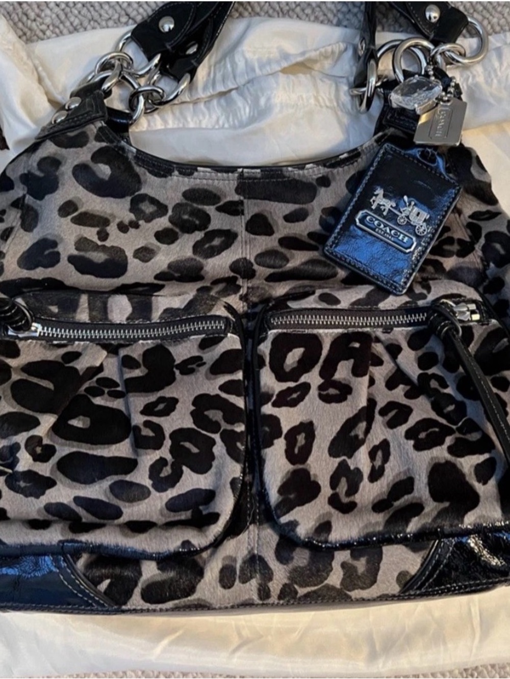 COACH Madison Ocelot Leopard Haircarlf Jordana Black Satchel Bag $1400
